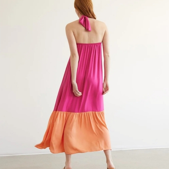 The Birds Papaya Colour block Halter Maxi, Sz Lg, EUC - Picture 6 of 6